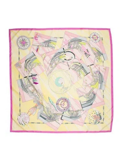 Pre-owned Hermes Face Au Large Silk Scarf In Yellow