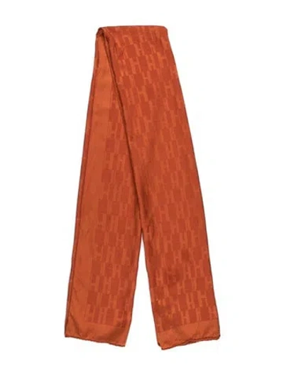 Pre-owned Hermes Façonnée Grand H Silk Muffler In Orange