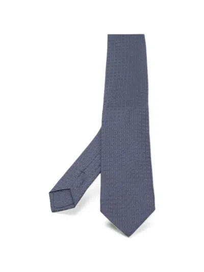 Pre-owned Hermes Façonnée H Jacquard Tie In Blue