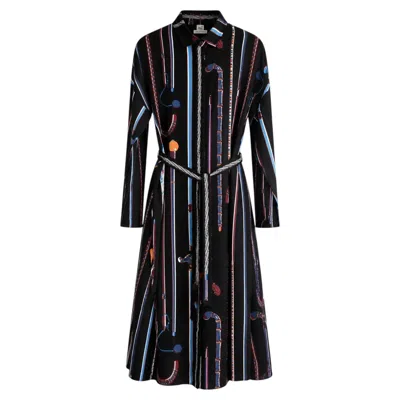 Pre-owned Hermes Fall 2012 Les Cannes Print Twillaine Silk Shirt Dress In Black