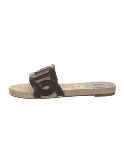 Pre-owned Hermes Famosa Leather Espadrilles In Black
