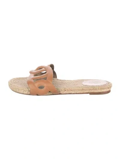 Pre-owned Hermes Famosa Leather Slides In Brown