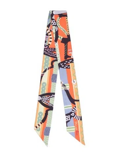 Pre-owned Hermes Fantaisie D'etriers Silk Twilly Scarf In Orange