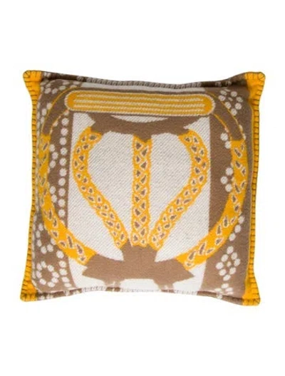 Pre-owned Hermes Fantaisie D'etriers Throw Pillow In Yellow