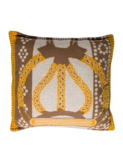 Pre-owned Hermes Fantaisie D'etriers Throw Pillow In Yellow