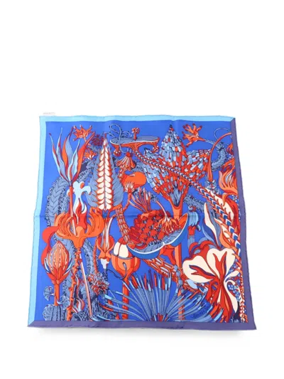 Pre-owned Hermes Fantaisies Botaniques Silk Scarf In Blue