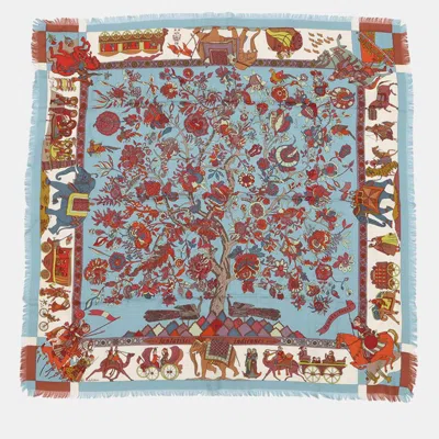 Pre-owned Hermes Fantaisies Indiennes 90 Blue Multicolor Cashmere Silk Scarf