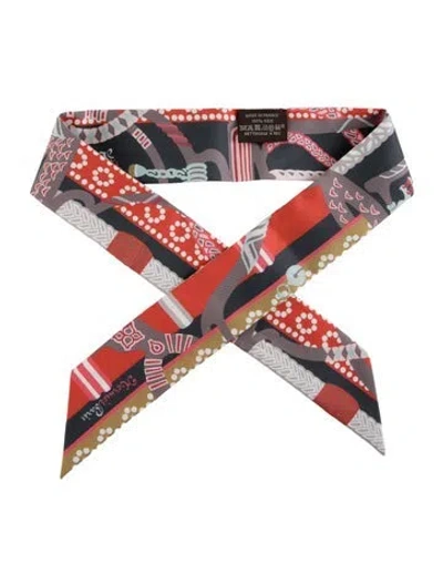 Pre-owned Hermes Fantasie D'etriers Silk Twilly Scarf In Gray