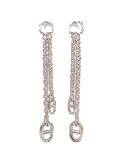 Pre-owned Hermes Farandole Chain Earrings In Silver