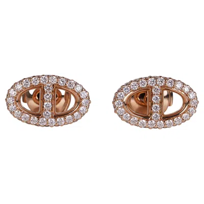 Pre-owned Hermes Farandole Diamond Rose Gold Earrings In Red