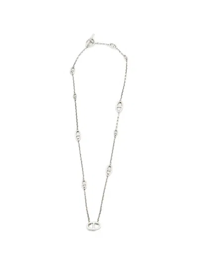 Pre-owned Hermes Farandole Logo-charm Necklace In Silver
