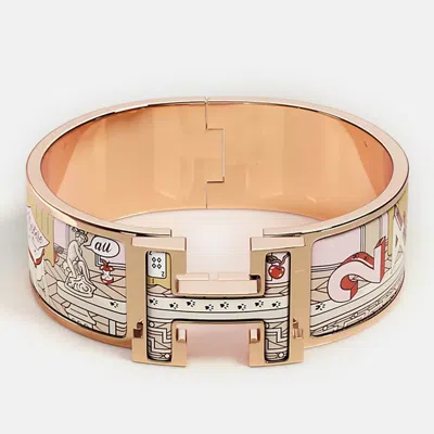 Pre-owned Hermes Faubourg Enamel Clic Clac H Mystere Au 24 Wide Bracelet Size Pm In Multicolor