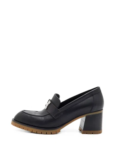 Pre-owned Hermes Faubourg H Clasp Loafers In Black