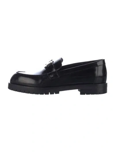 Pre-owned Hermes Faubourg H Logo Loafers In Black