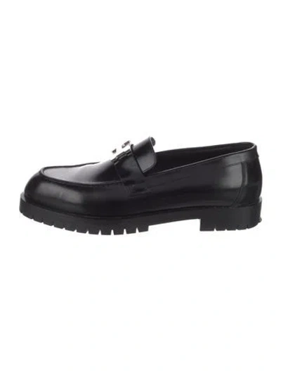 Pre-owned Hermes Faubourg H Logo Loafers In Black