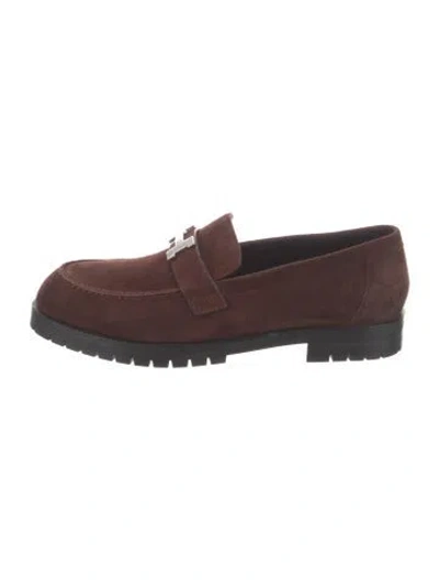 Pre-owned Hermes Faubourg H Logo Loafers In Black