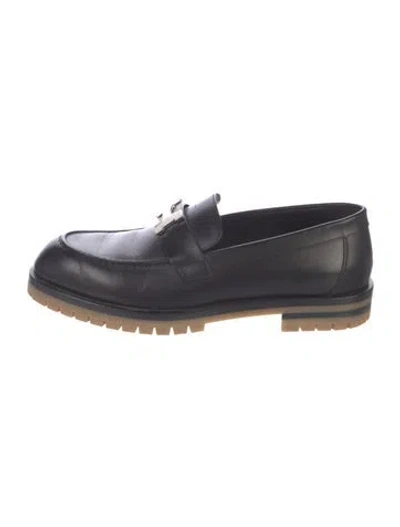 Pre-owned Hermes Faubourg H Logo Loafers In Black