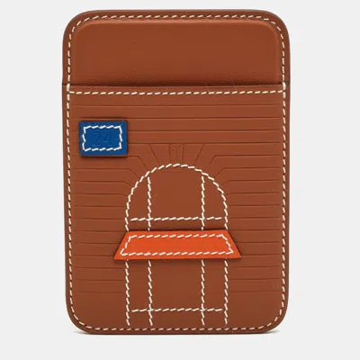 Pre-owned Hermes Faubourg Magsafe Gold/bleu De France/orange Swift Leather Card Holder In Multi