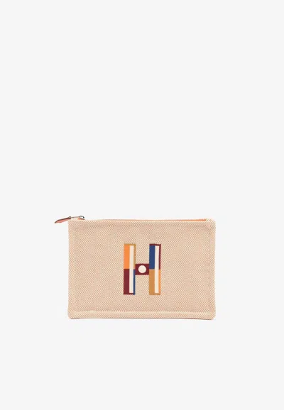 Pre-owned Hermes Faubourg Pm Corner Case In Orange And Ficelle H Canvas