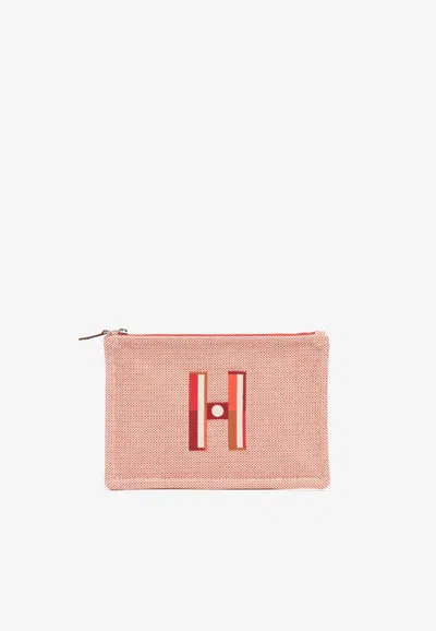 Pre-owned Hermes Faubourg Pm Corner Case In Orange And Framboise H Canvas
