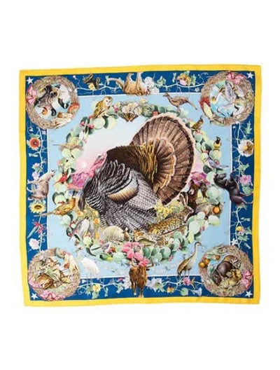 Pre-owned Hermes Faune Et Flore Du Texas Silk Scarf W/ Tags In Blue
