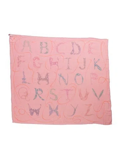 Pre-owned Hermes Faune Lettrée Silk Shawl In Pink