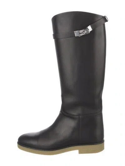 Pre-owned Hermes Faustine Leather Riding Boots In Black