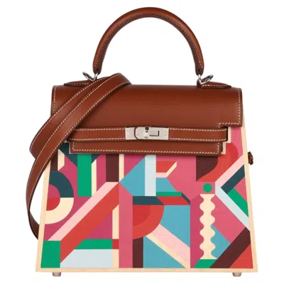 Pre-owned Hermes Hermès Fauve Barenia Leather & Beechwood Perspective Cavalière Kelly Wood 22cm In Brown