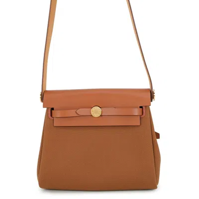 Hermes Fauve Canvas Leather Shoulder Bag