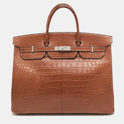 Pre-owned Hermes Hermès Fauve Matte Alligator Mississippiensis Palladium Finish Birkin 40 Bag In Brown