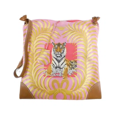 Pre-owned Hermes Fauve Pink Silk Barenia Leather Pouch Shoulder Bag () In Fauve, Pink