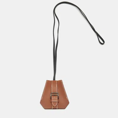 Pre-owned Hermes Hermès Fauve/noir Barenia Leather Clochette Buckle Long Necklace In Brown