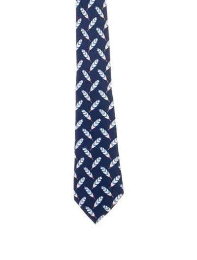 Pre-owned Hermes Feather Print Tie In Multi