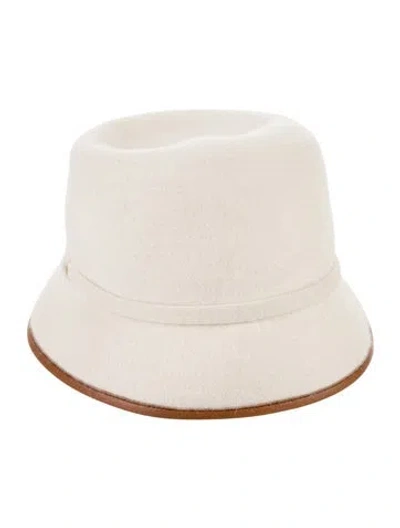 Pre-owned Hermes Felt Leather-trimmed Bucket Hat In Neutral