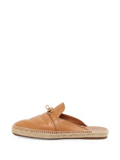 Pre-owned Hermes Feria Lock Flat Mules In Brown