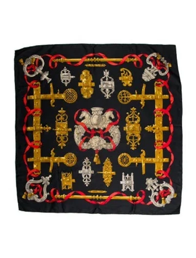 Pre-owned Hermes Ferronnerie Silk Scarf In Black