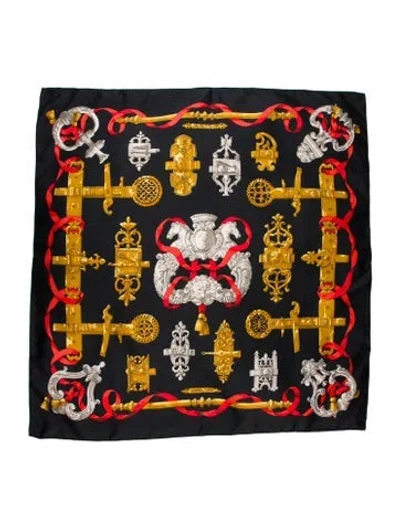 Pre-owned Hermes Ferronnerie Silk Scarf In Black