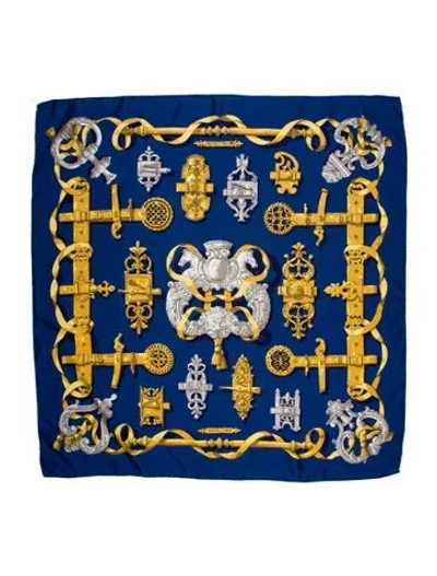 Pre-owned Hermes Ferronnerie Silk Scarf In Blue