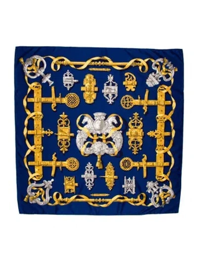 Pre-owned Hermes Ferronnerie Silk Scarf In Blue