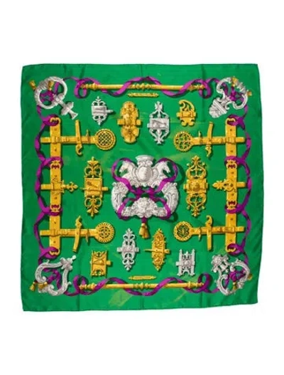 Pre-owned Hermes Ferronnerie Silk Scarf In Green
