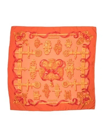 Pre-owned Hermes Ferronnerie Silk Scarf In Orange
