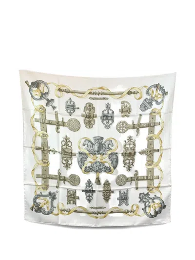 Pre-owned Hermes Ferronnerie Silk Scarf In White