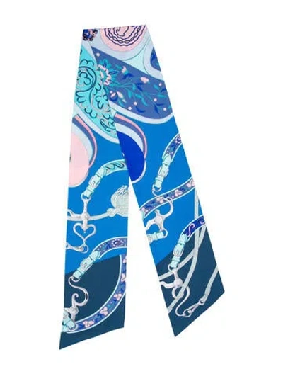 Pre-owned Hermes Festival Des Amazones Maxi Silk Twilly Scarf In Blue