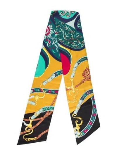Pre-owned Hermes Festival Des Amazones Maxi Silk Twilly Scarf In Blue