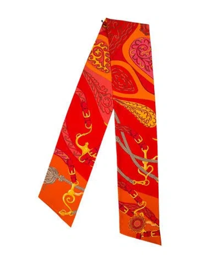 Pre-owned Hermes Festival Des Amazones Maxi Silk Twilly Scarf In Orange
