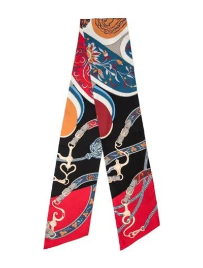 Pre-owned Hermes Festival Des Amazones Maxi Silk Twilly Scarf In Red
