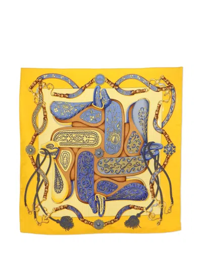 Pre-owned Hermes Festival Print Scarf In Yellow