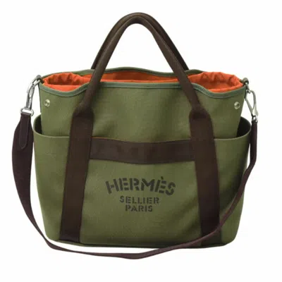 Pre-owned Hermes Feu Khaki Orange Canvas Tote Bag ()