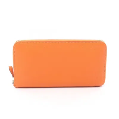 Pre-owned Hermes Feu Orange Chevre Leather Leather Long Wallet (bi-fold) ()
