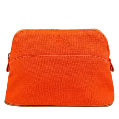 Pre-owned Hermes Feu Orange Cotton Canvas Pouch Wash Bag ()